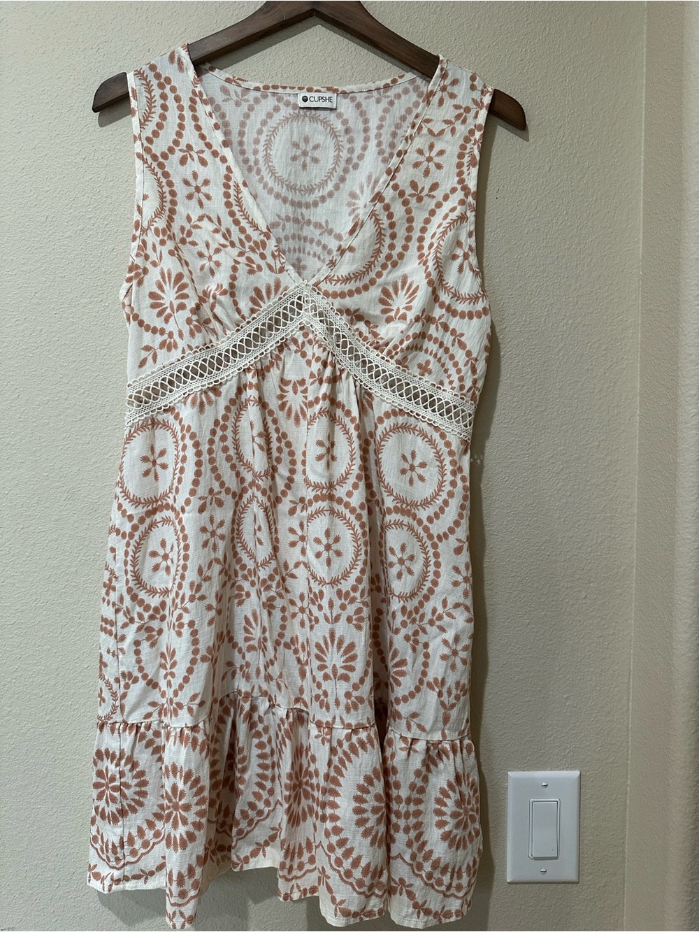Cupshe White and Rust Crochet-Trim Mini Dress